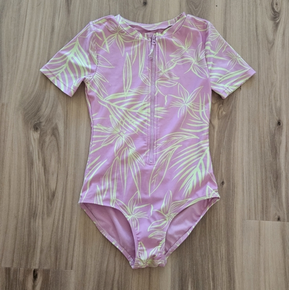 GapKids Girl's Recycled Rash Guard Short Sleeve One-Piece Swimsuit (L)